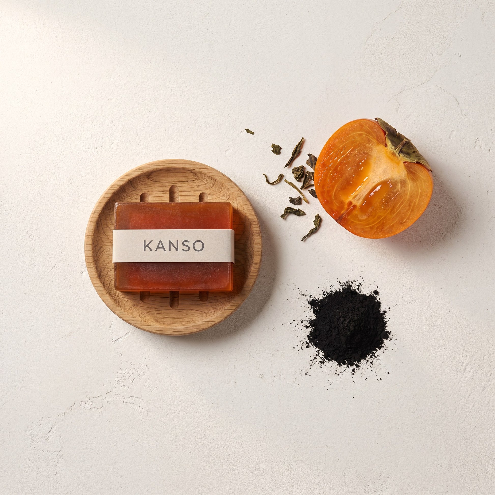Persimmon Seife mit Kaki, Grüntee und Aktivkohle